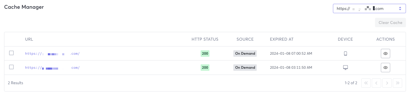 Prerendering Cache Manager Tab