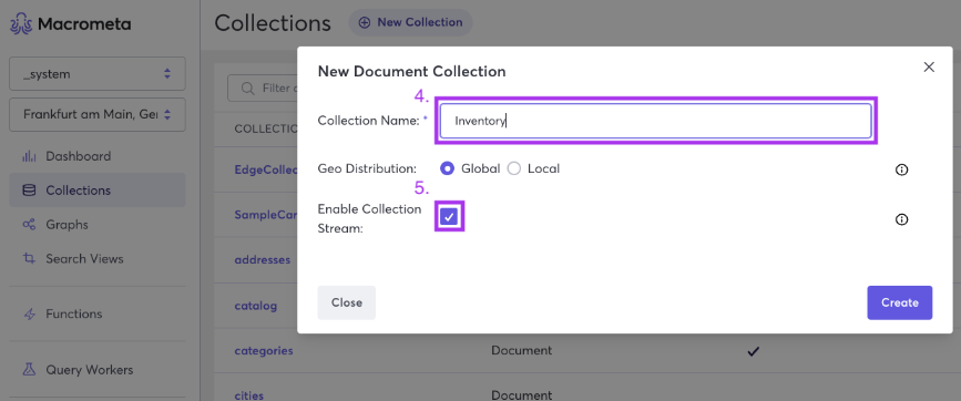 New Document Collection Settings